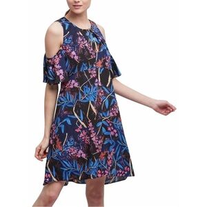 Anthropologie Maeve Elia Multicolor Floral Cold Shoulder Mini Dress Size 4